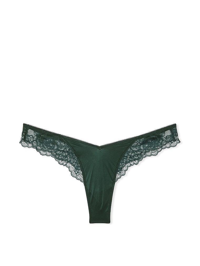 Rose Lace-Trim High-Leg Thong Panty Product Image