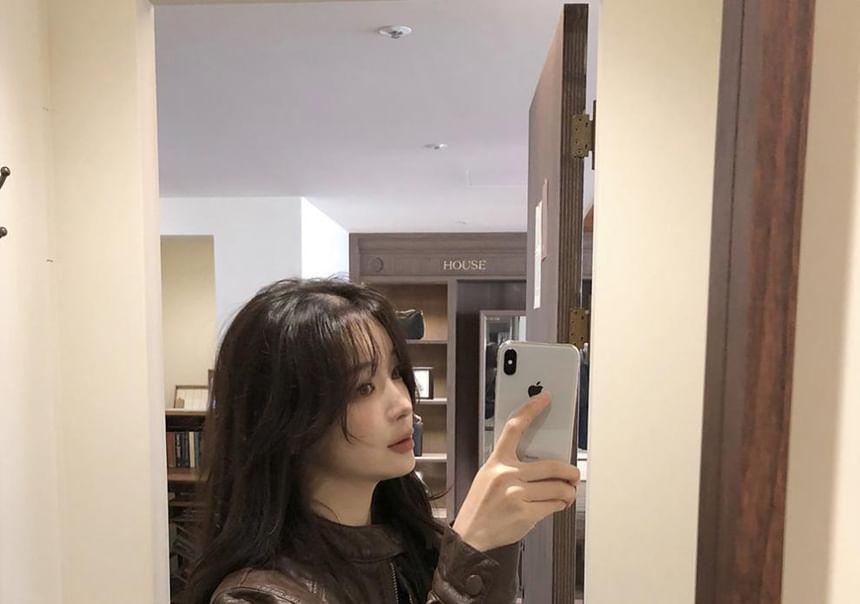 Faux Leather Zip-Up Crop Jacket Product Image