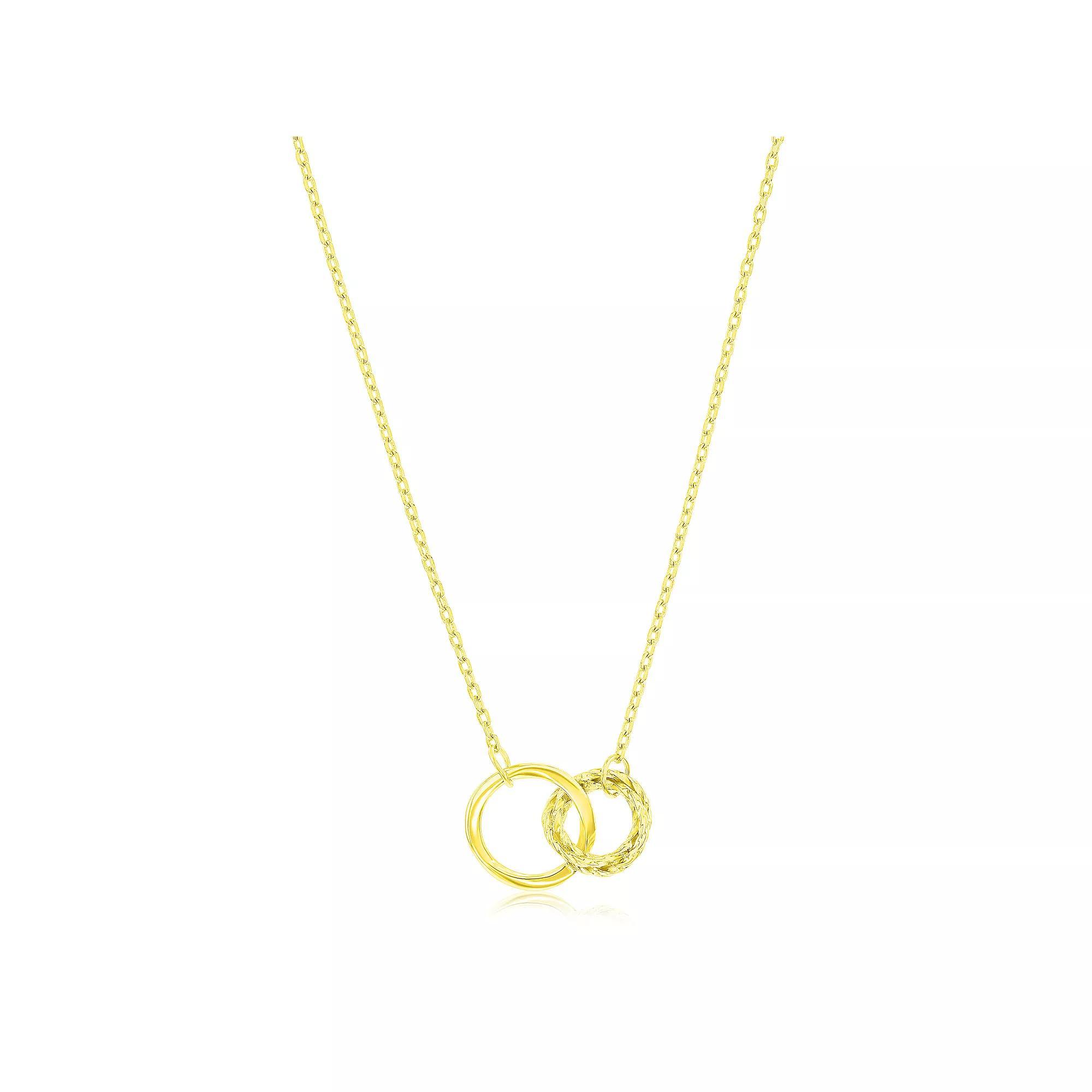Argento Bella Sterling Silver Polished & Textured Double Circle Necklace, Women's, Size: 16-18" ADJ, Gold Tone Product Image
