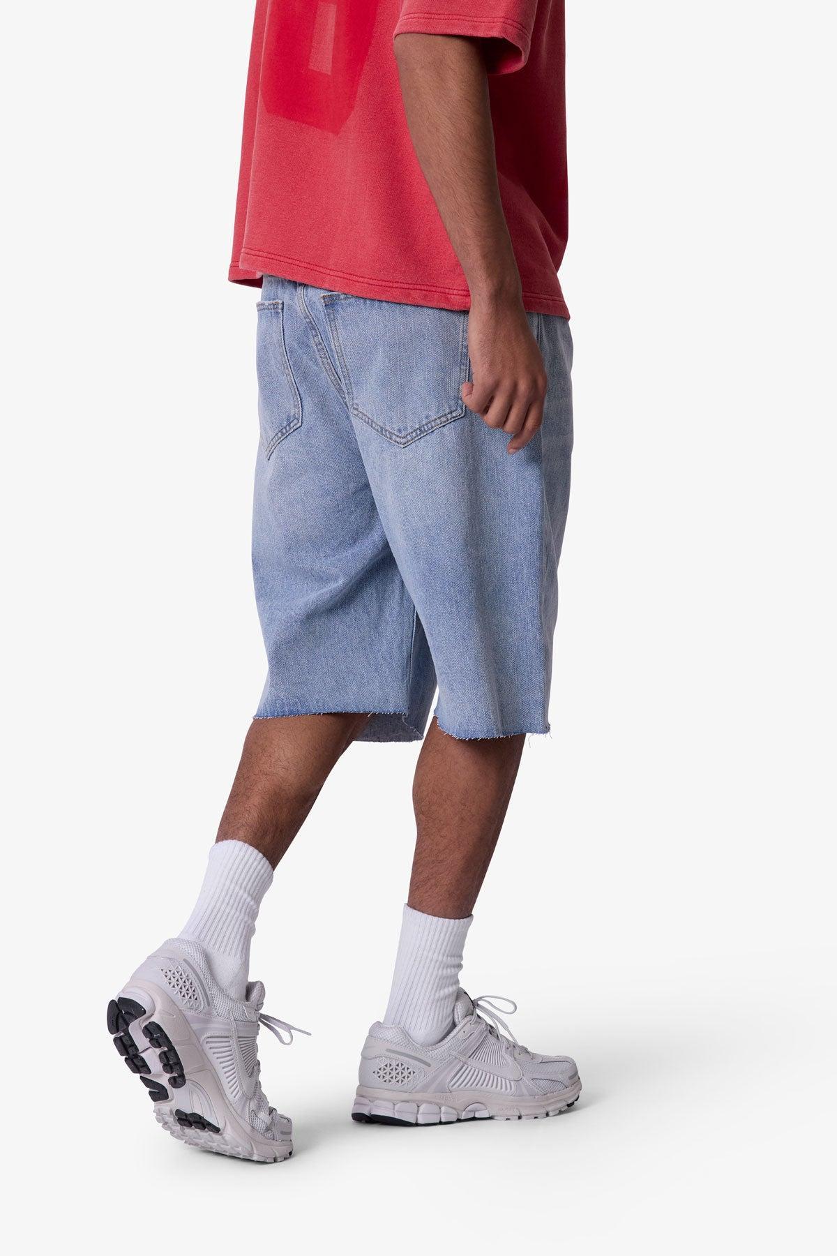 Baggy Cut Off Denim Shorts - Light Blue Product Image