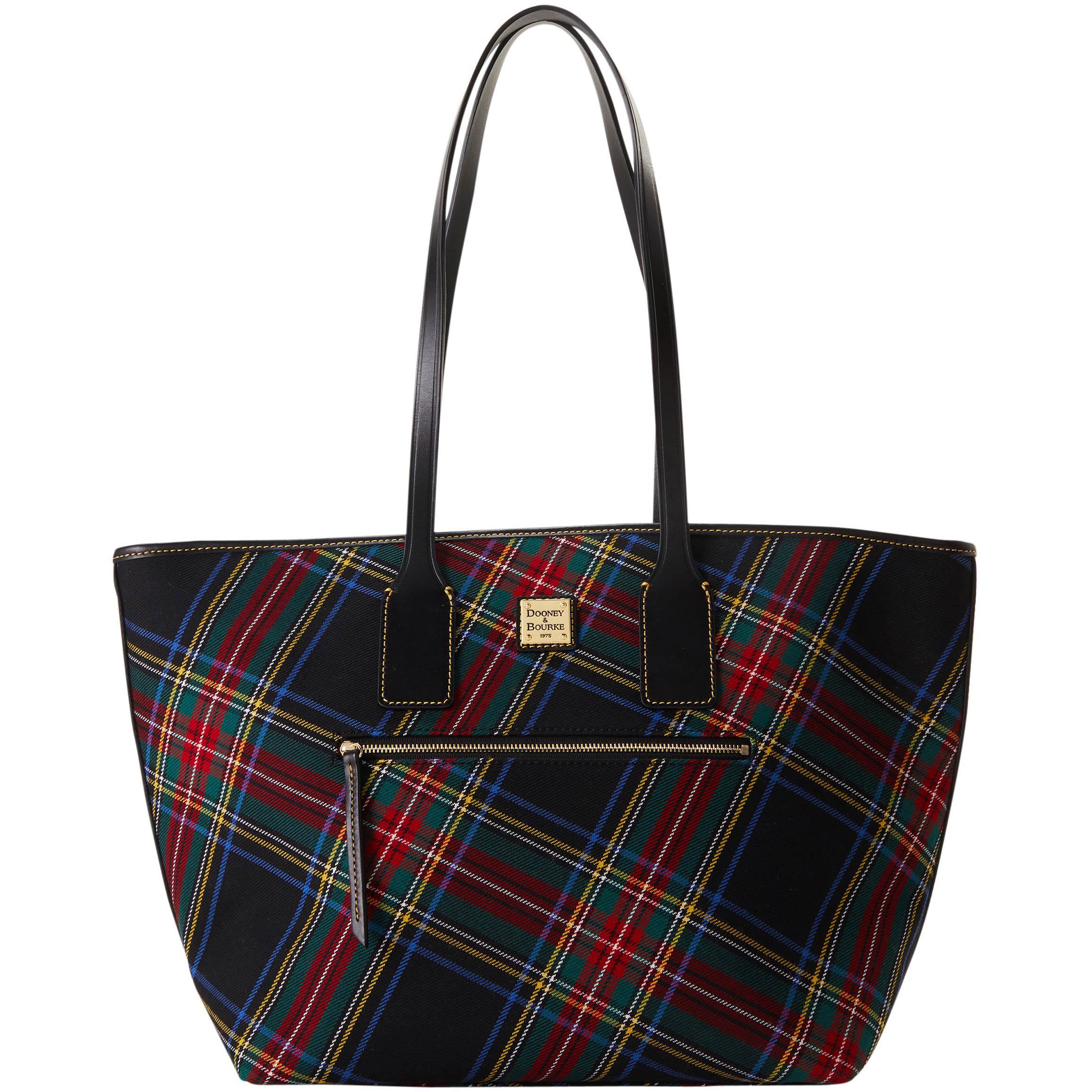 Dooney & Bourke Womens Tartan Coated Cotton Tote Shopping Bag in Navy Product Image