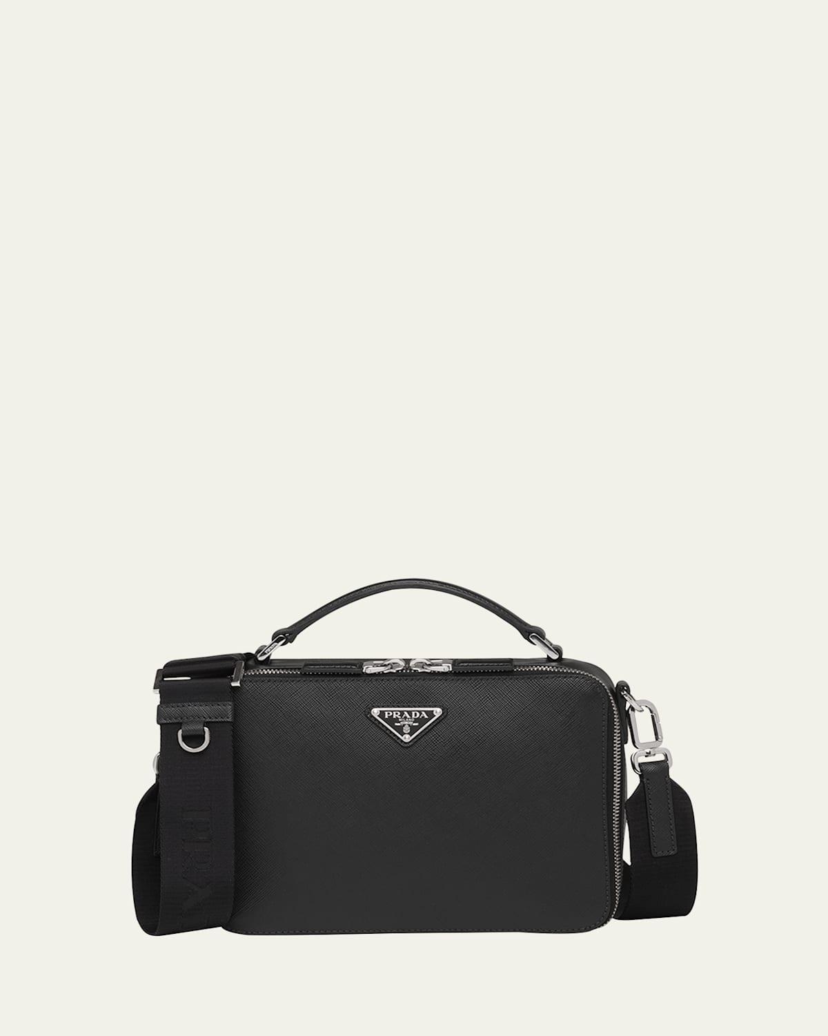 Mens Saffiano Leather Brique Crossbody Bag w/ Nylon Strap Product Image