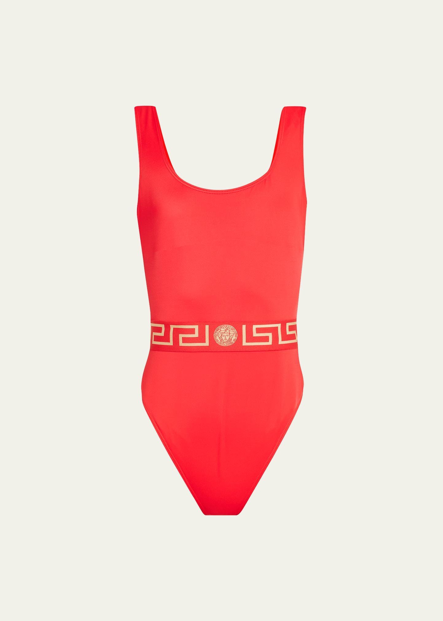 Womens Greek Key Belt One-Piece Swimsuit Product Image