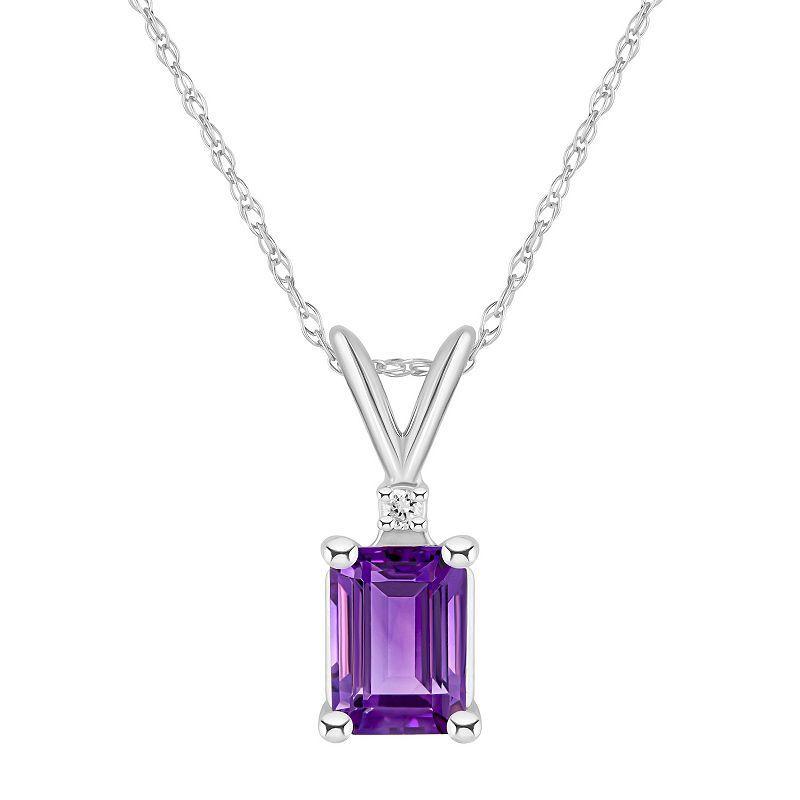 Celebration Gems 14k Gold Emerald Cut Amethyst & Diamond Accent Pendant Necklace, Women's, Size: 18" Product Image