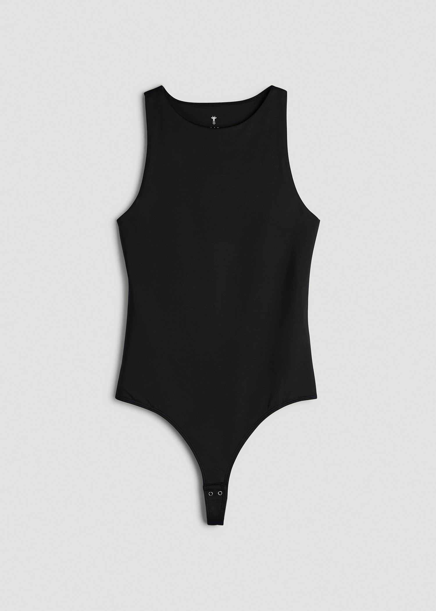 High Crewneck Sleeveless Bodysuit for Tall Women in Black Female Product Image