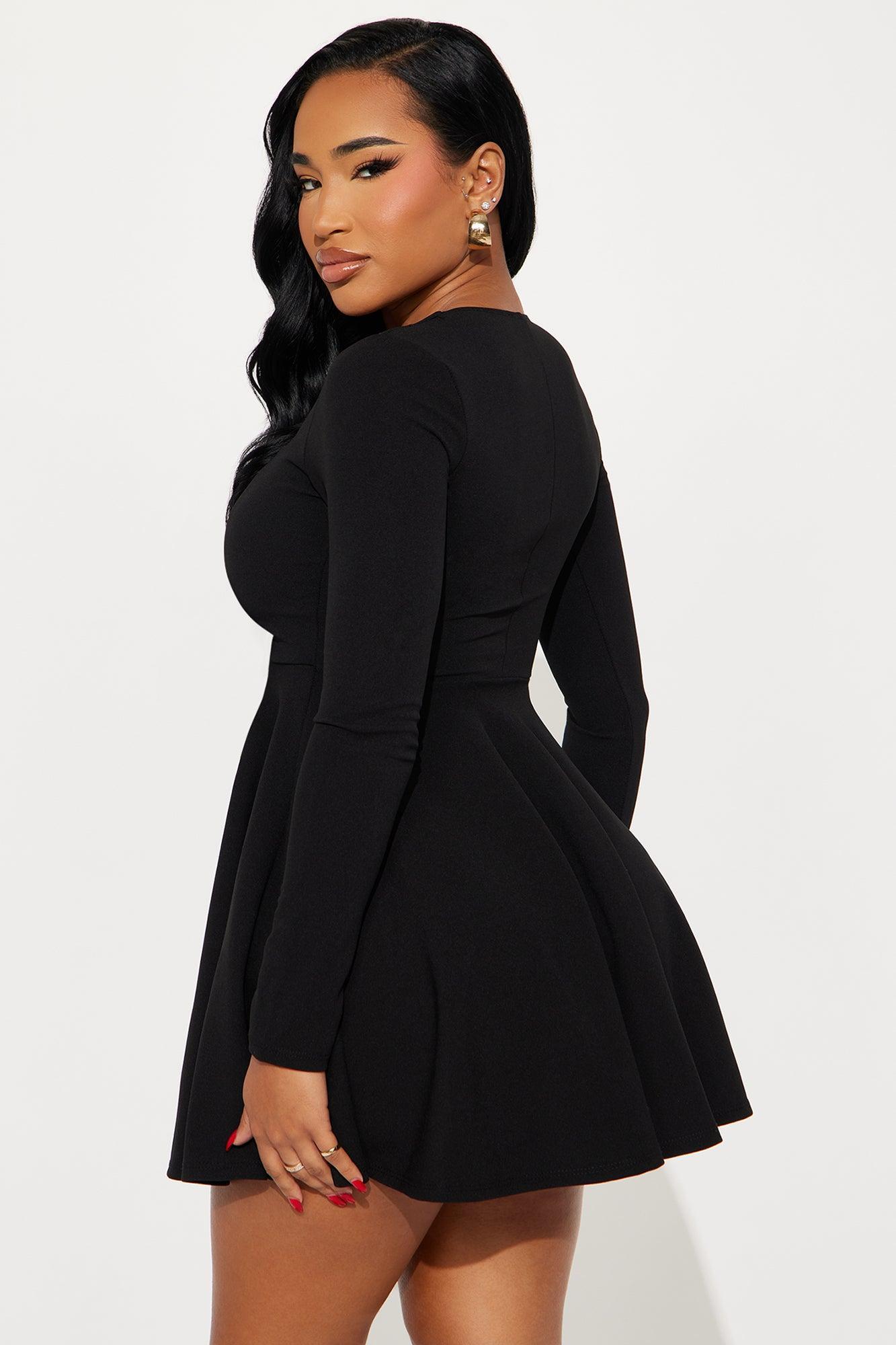 Alena Long Sleeve Mini Dress - Black Product Image