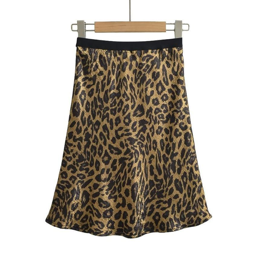 High Rise Leopard Print Mini A-Line Skirt Product Image