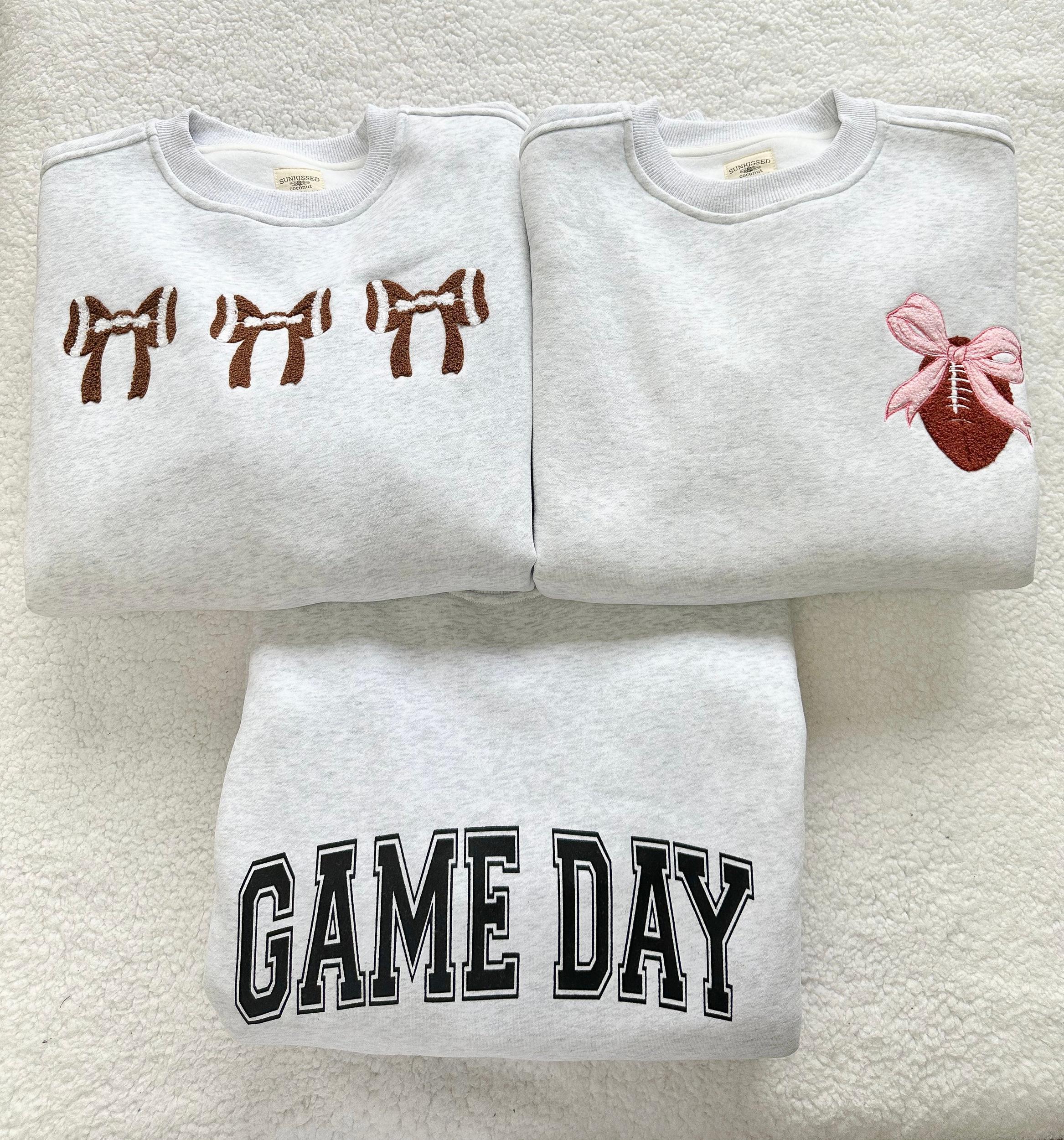 Game Day Embroider Football Bows Sweatshirt Product Image
