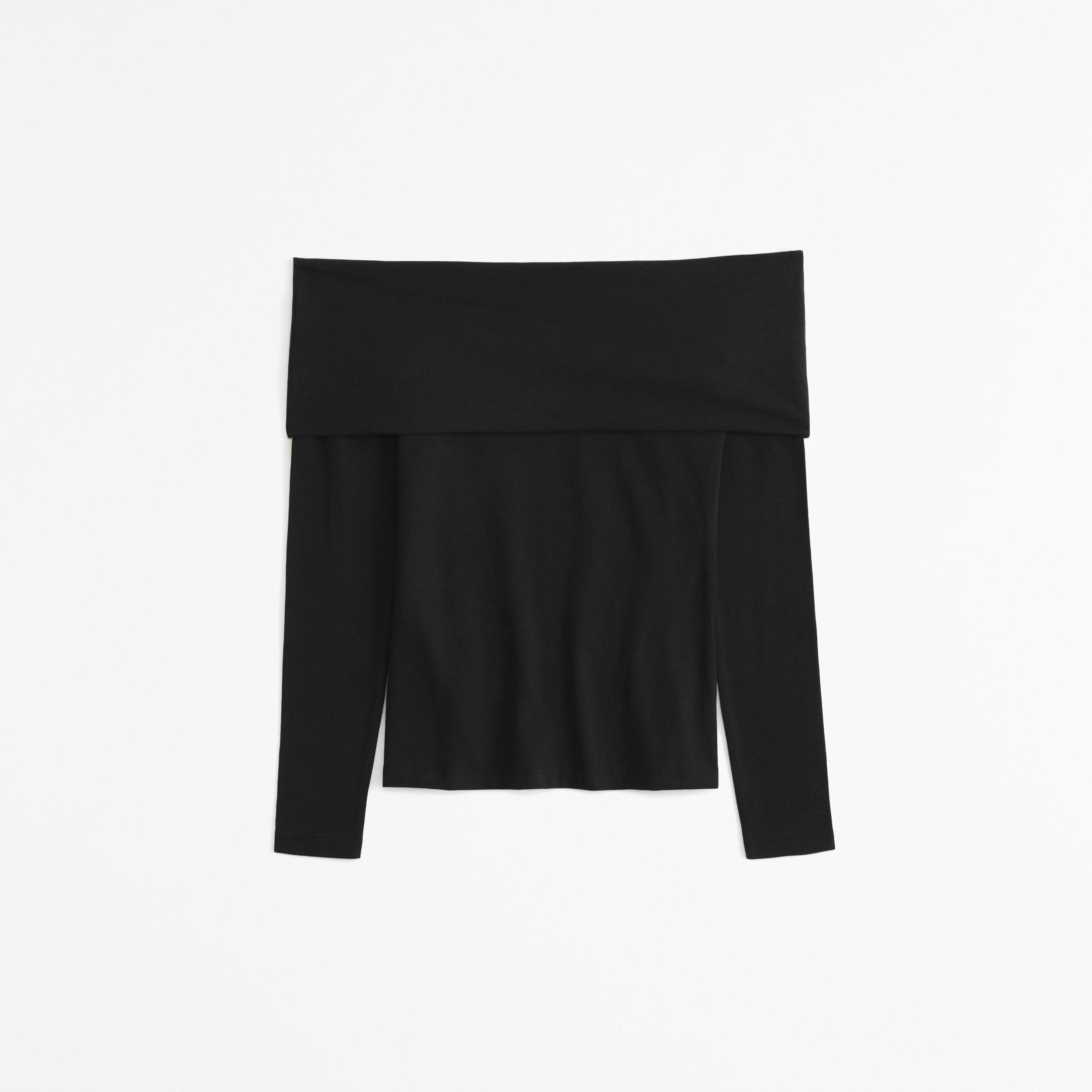 Long-Sleeve Cotton-Blend Seamless Fabric Tuckable Off-The-Shoulder Top Product Image