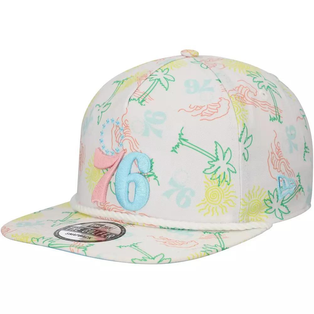 Men's New Era White Philadelphia 76ers Palm Trees and Waves Golfer Adjustable Hat, 76r White Product Image