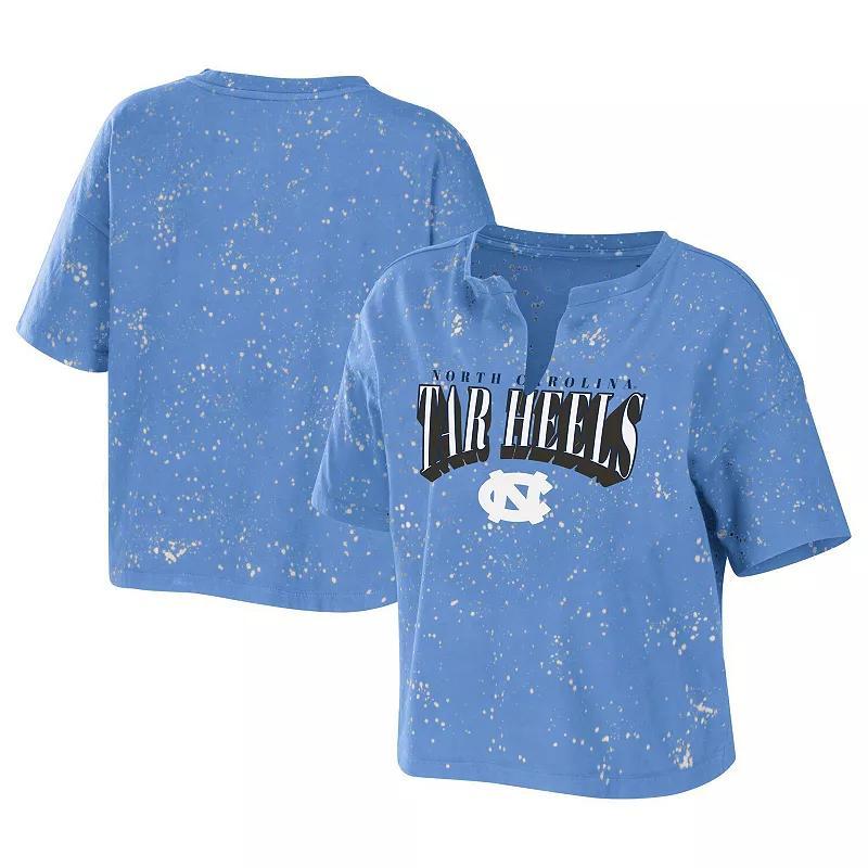 Women's WEAR by Erin Andrews Carolina Blue North Carolina Tar Heels Bleach Wash Splatter Notch Neck T-Shirt, Size: XL, Light Product Image