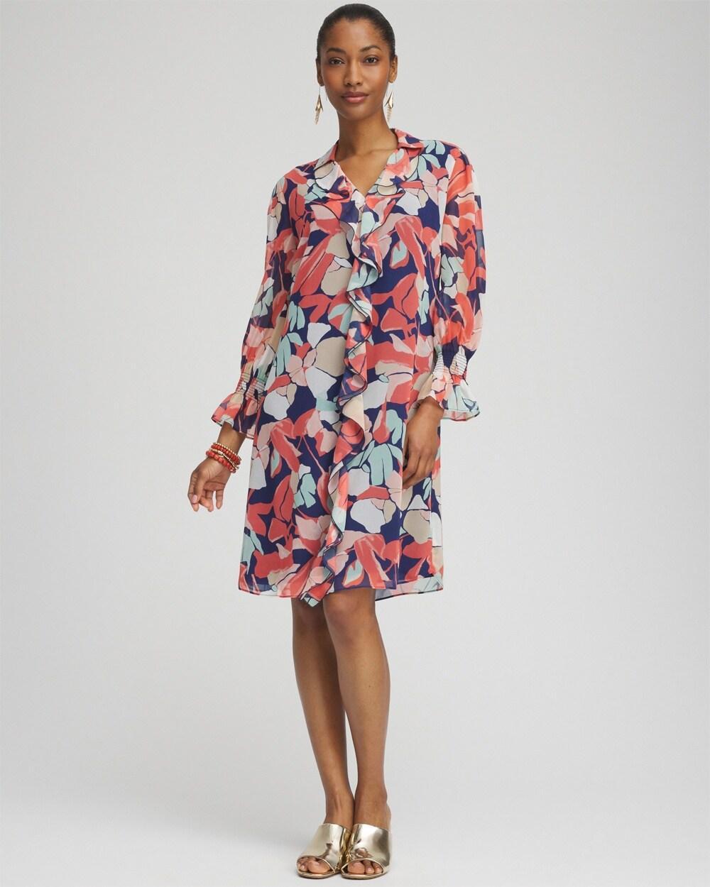 Abstract Ruffle Front Shirt Dress Product Image
