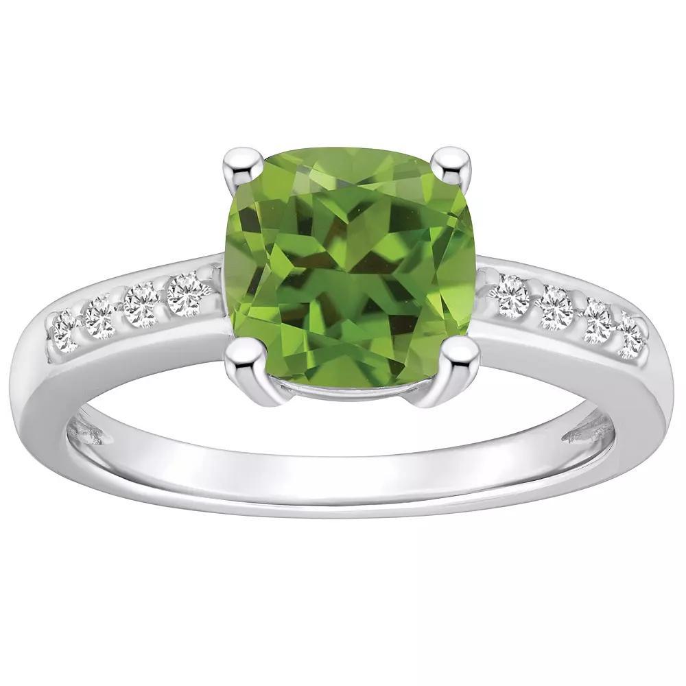 Alyson Layne 14k White Gold Cushion Peridot & 1/8 Carat T.W. Diamond Ring, Women's, Size: 10 Product Image