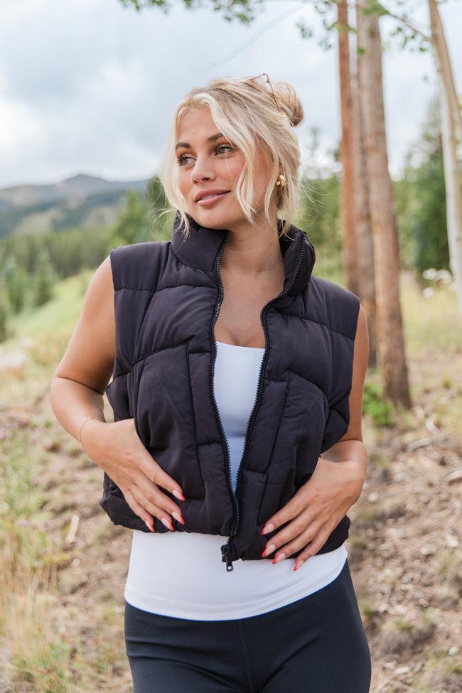 Sights To See Black Cropped Puffer Vest FINAL SALE Product Image