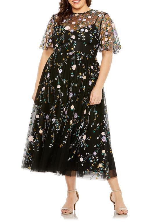 Womens Plus Embellished Floral Fit & Flare Midi-Dress Product Image