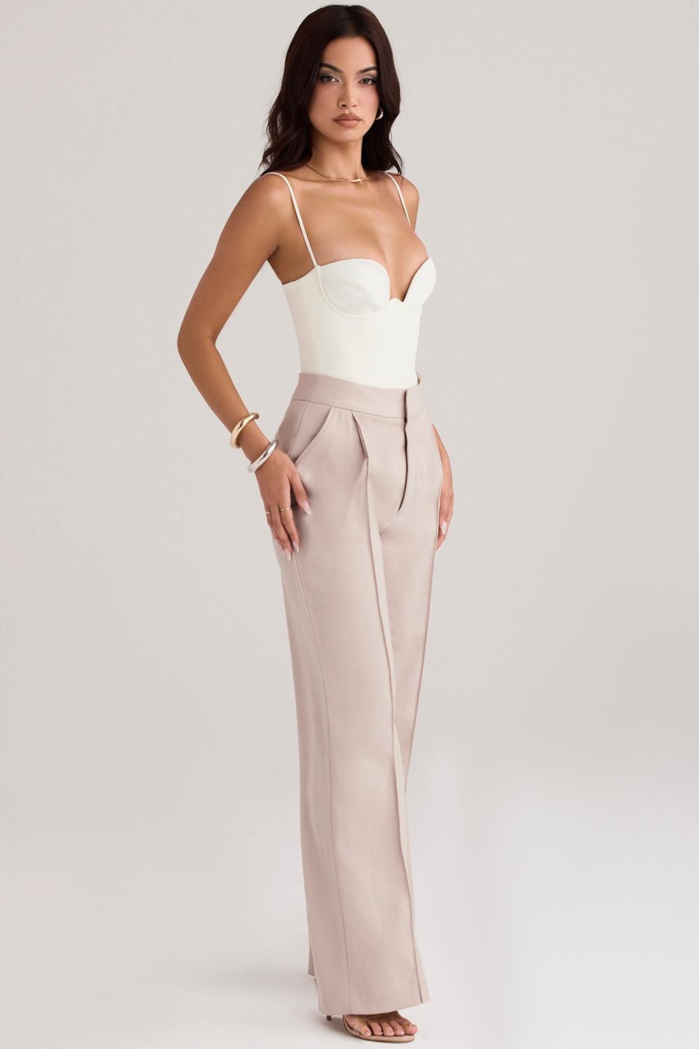 Alivia  beige loose fit trousers Product Image