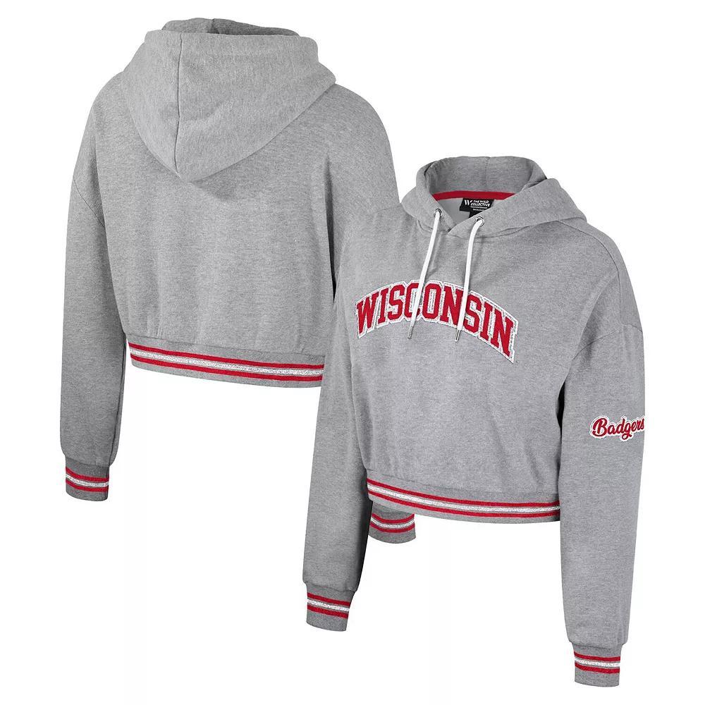 Women's The Wild Collective Heather Gray Wisconsin Badgers Cropped Shimmer Pullover Hoodie, Size: 2XL, Grey Product Image