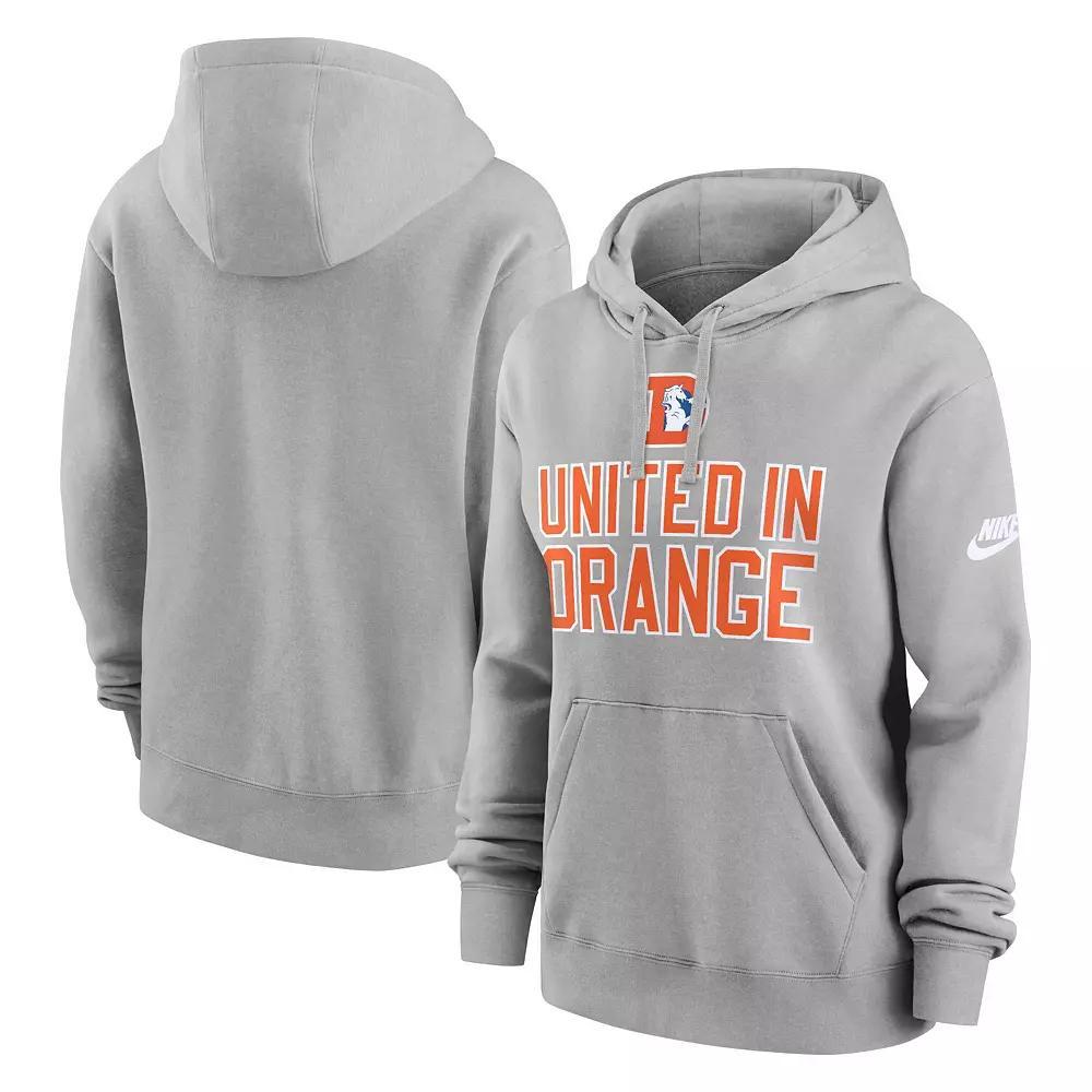 Women's Nike Heather Gray Denver Broncos Club Logo Pullover Hoodie, Size: Large, Grey Product Image