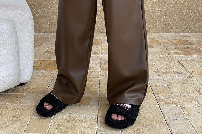High Waist Plain Faux Leather Loose Fit Pants Product Image