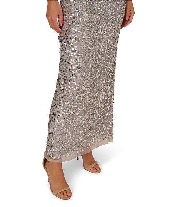Adrianna Papell Crew Neck Short Sleeve Beaded Sequin Mesh Column Gown Product Image