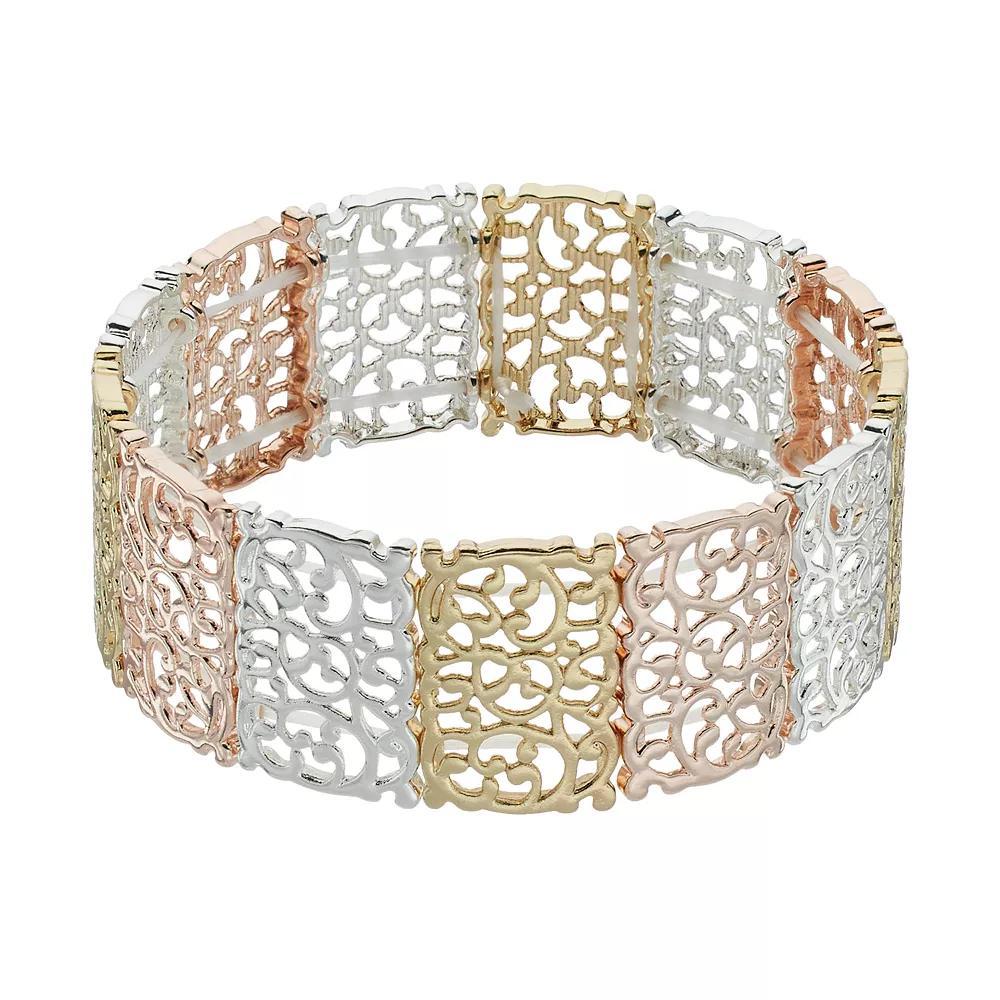 LC Lauren Conrad Tri Tone Filigree Stretch Bracelet, Women's, Multi Product Image