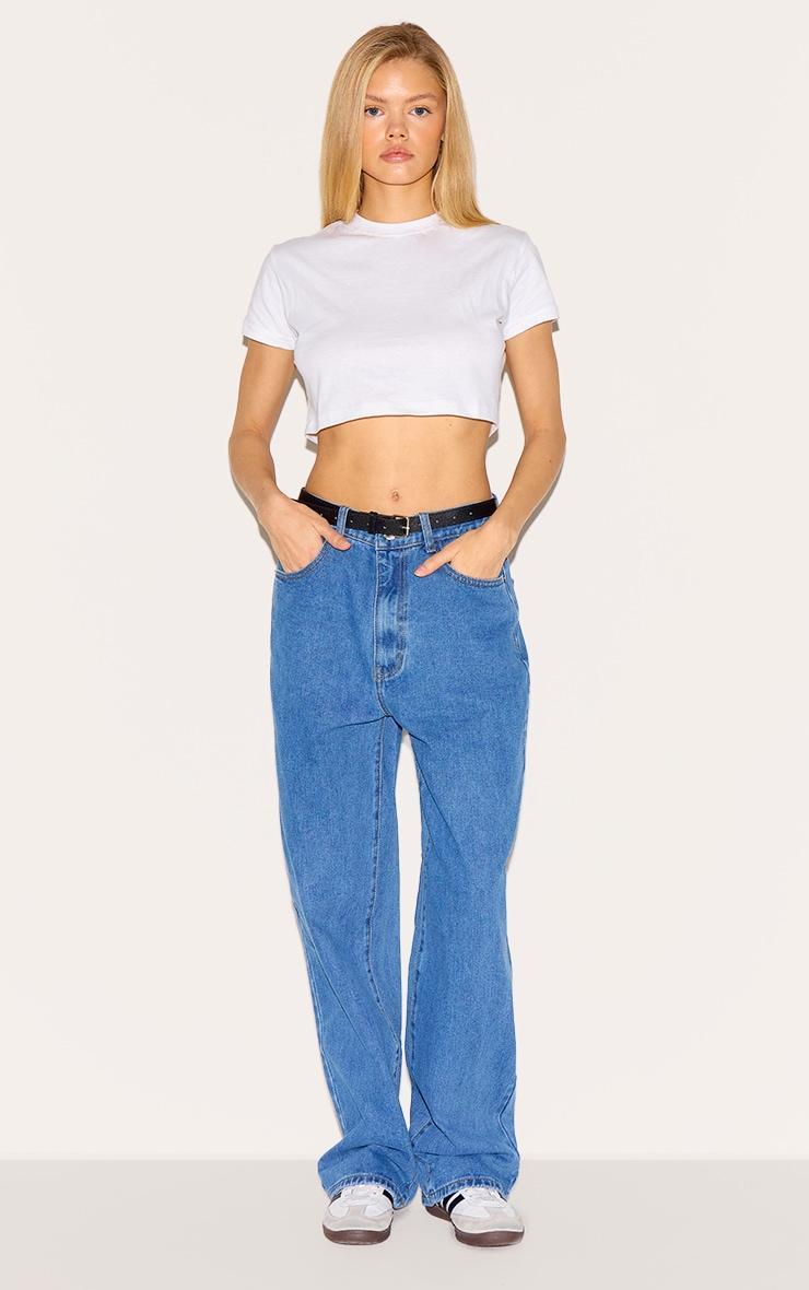 Basic White Cotton Blend Short Sleeve Crop Top Product Image