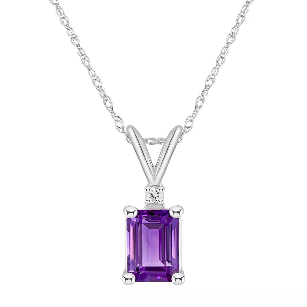 Celebration Gems 14k Gold Emerald Cut Amethyst & Diamond Accent Pendant Necklace, Women's, Size: 18" Product Image