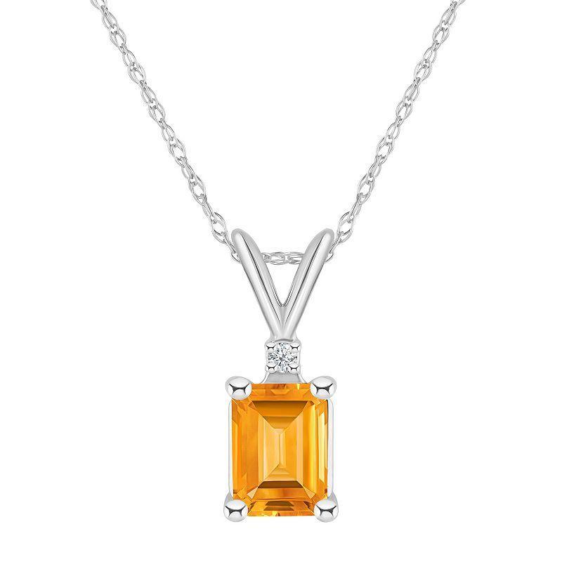 Celebration Gems 14k Gold Emerald Cut Citrine & Diamond Accent Pendant Necklace, Women's, Size: 18" Product Image