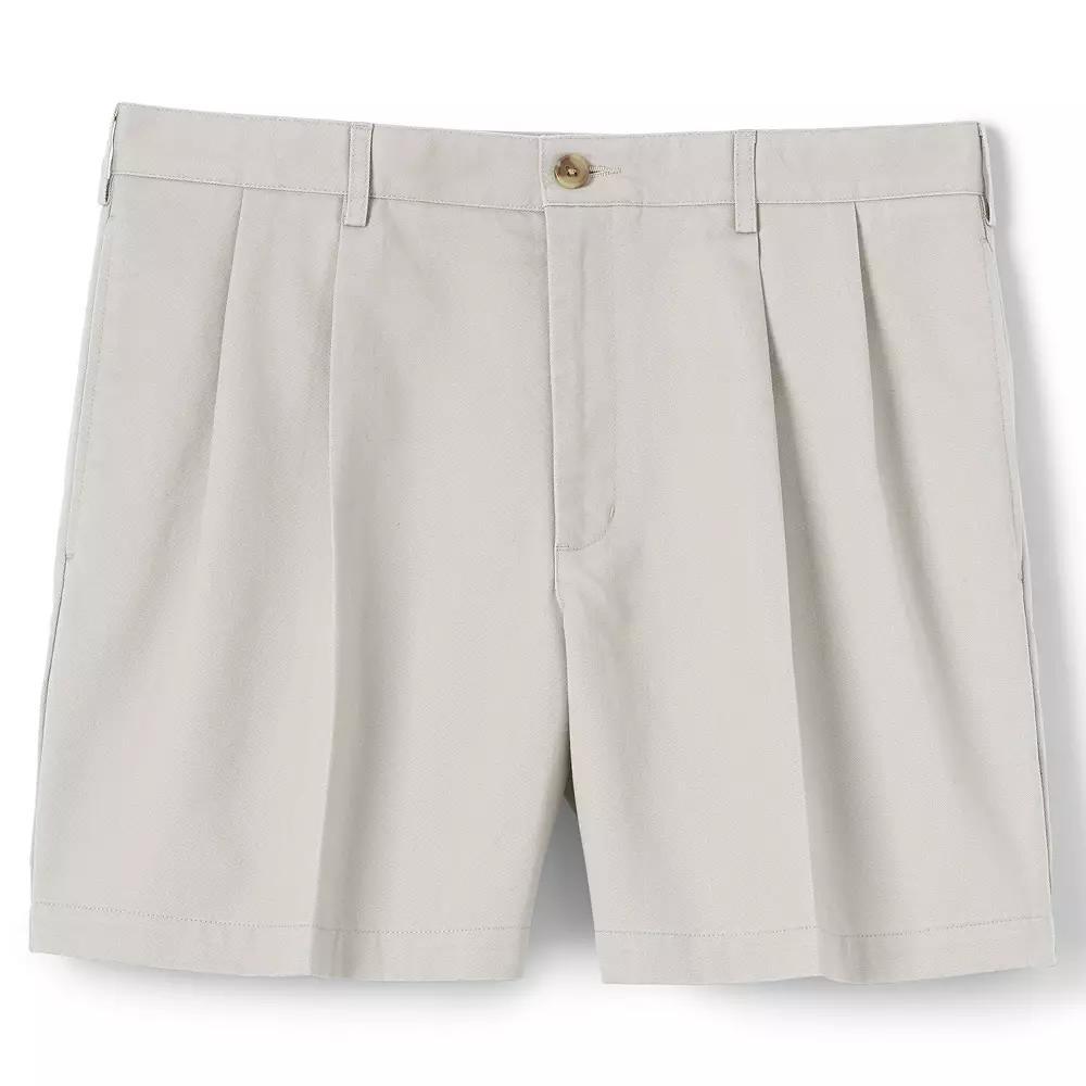 Mens Lands End Classic-Fit 6-inch No-Iron Pleated Chino Shorts Green Product Image