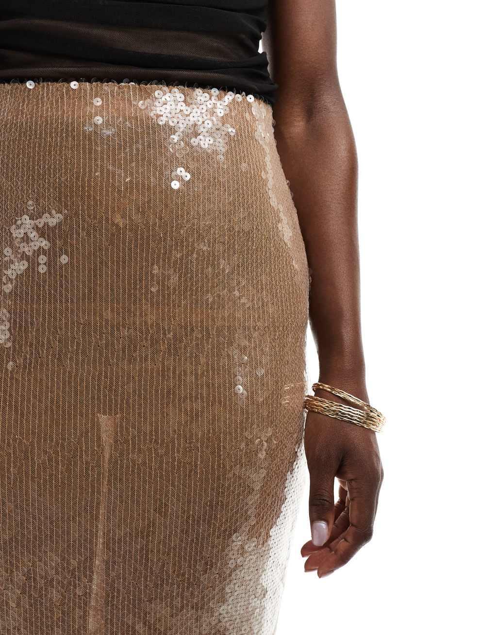 Bardot midi skirt in cream glazed sequin Product Image