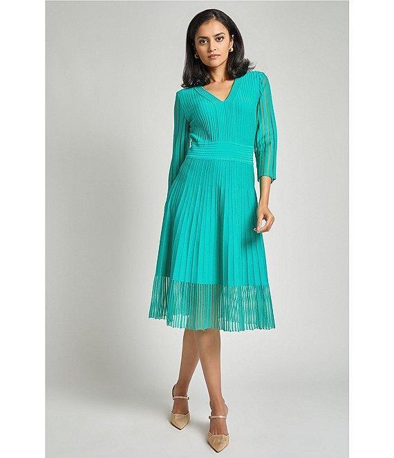 Ming Wang Soft Textured Knit V-Neck Bracelet Sleeve Midi Dress Product Image