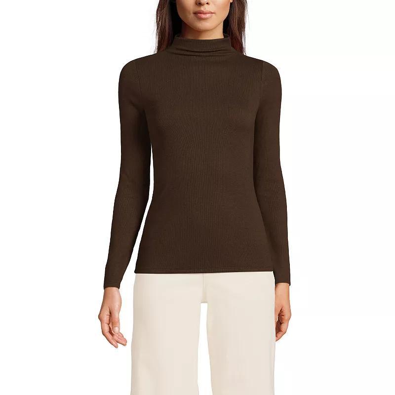 Women's Lands' End Rib Skimming Long Sleeve Mock Neck Top, Size: Medium, Red Red Product Image
