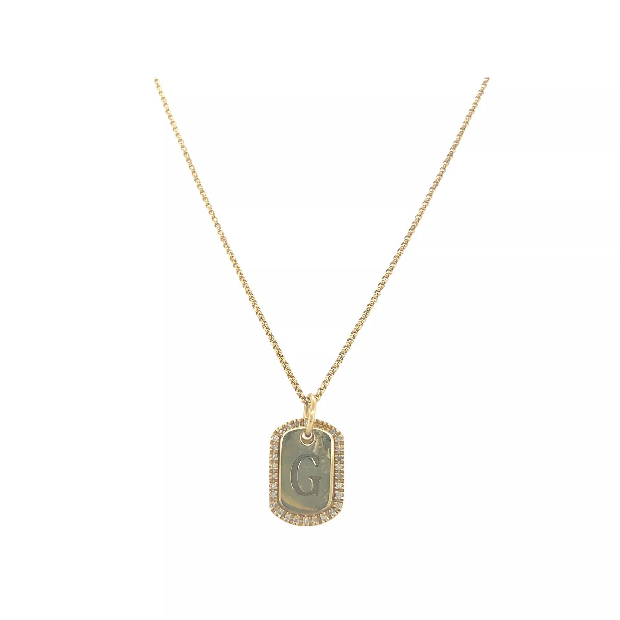 Meshmerise 18k Gold over Sterling Silver 1/5 Carat T.W. Diamond Initial Dog Tag Necklace, Women's, Size: 16-18" ADJ, Gold Tone G Product Image