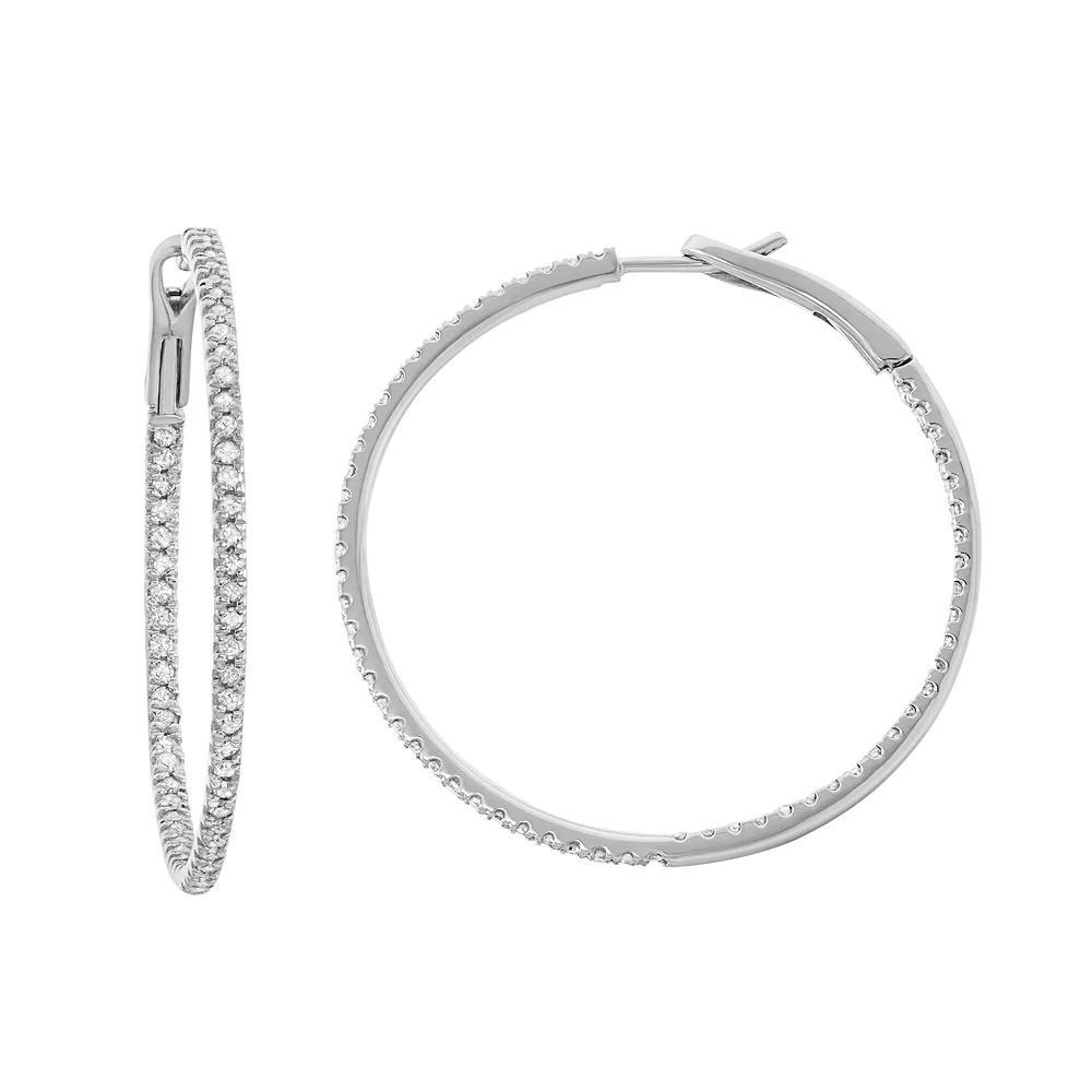14k White Gold 1 Carat T.W. Diamond Inside Out Hoop Earrings, Women's Product Image