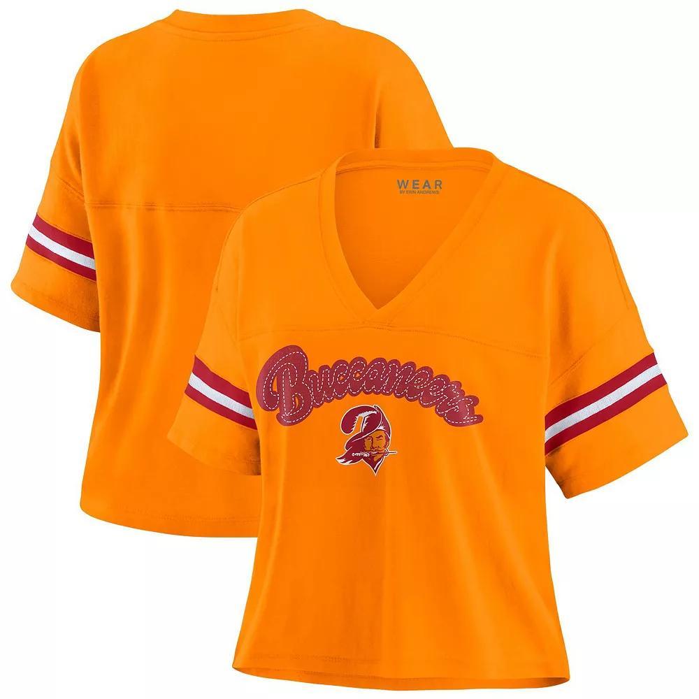 Women's WEAR by Erin Andrews Scarlet San Francisco 49ers Color Block Boxy Modest Crop V-Neck T-Shirt, Size: 2XL, Red Product Image
