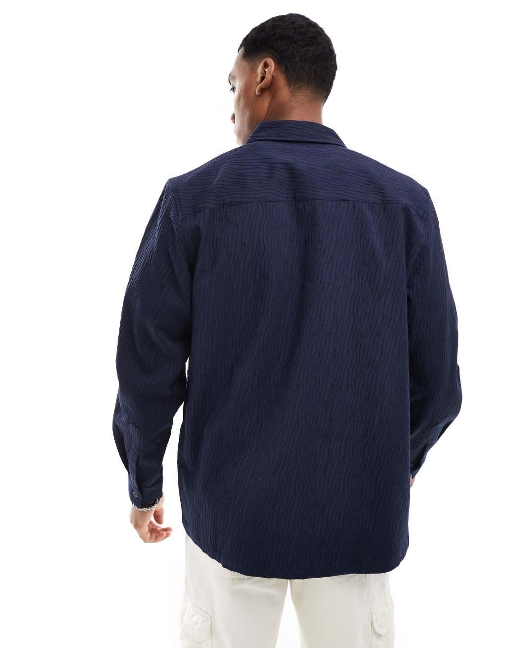 ASOS DESIGN wavy textured overshirt in navy Product Image