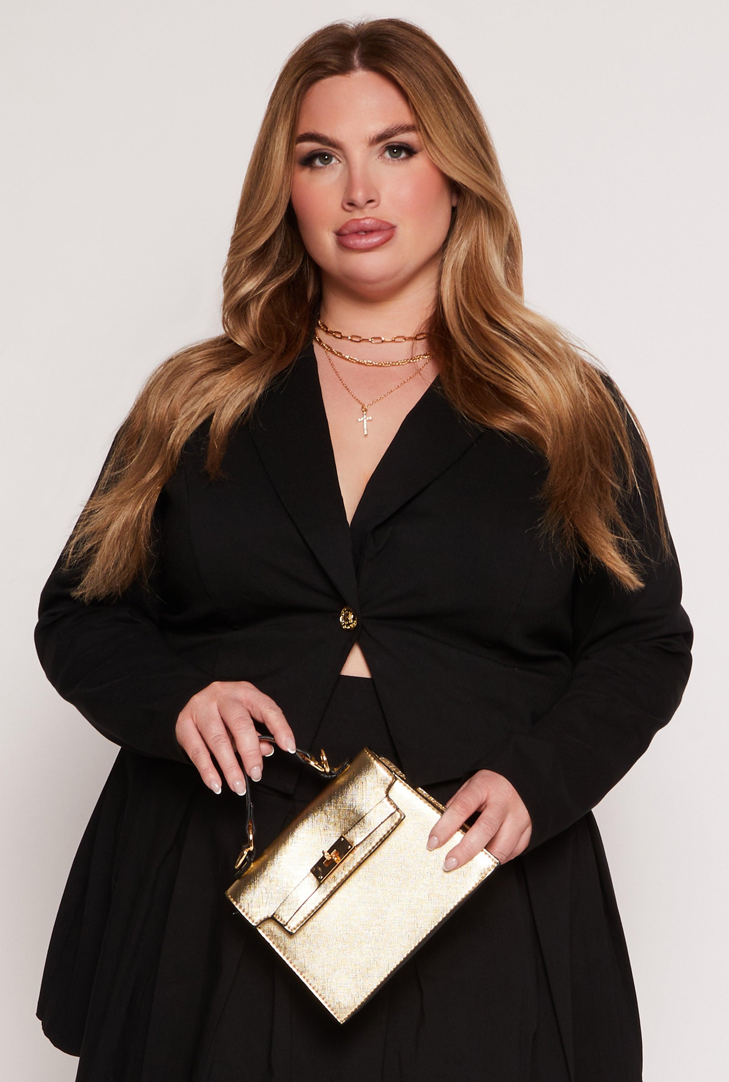 Womens Plus Size Crepe Knit Single Button Blazer Product Image