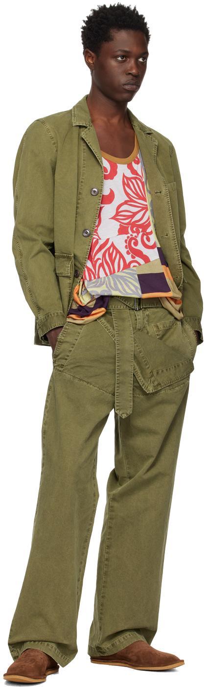 DRIES VAN NOTEN Khaki Belted Trousers In 606 Kaki Product Image