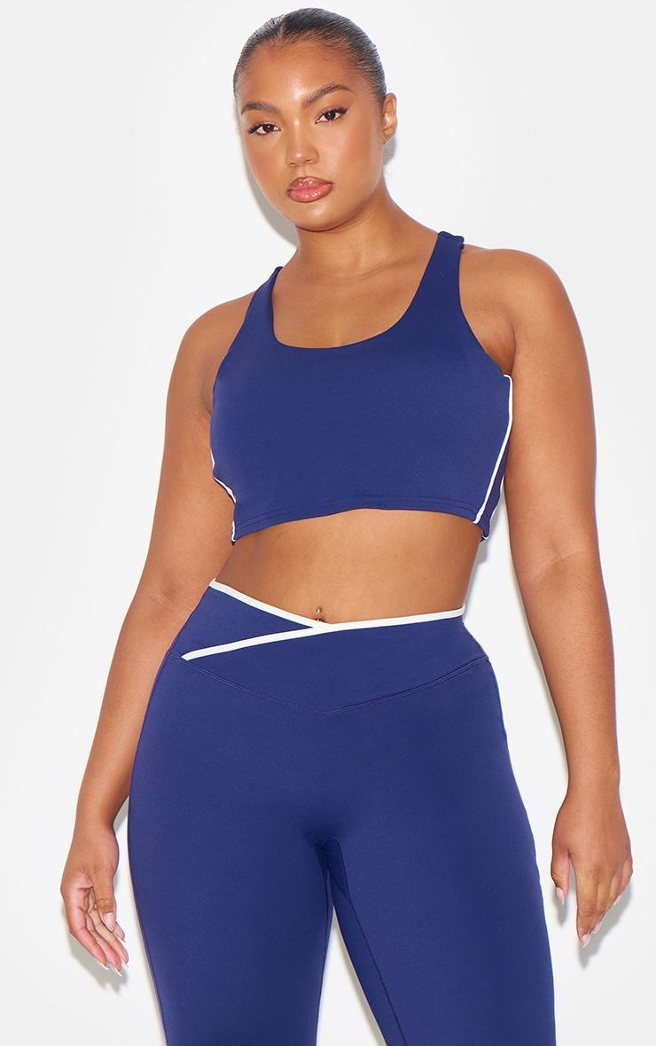Navy Sculpt Double Layer Padded Contrast Binding Sports Bra Product Image