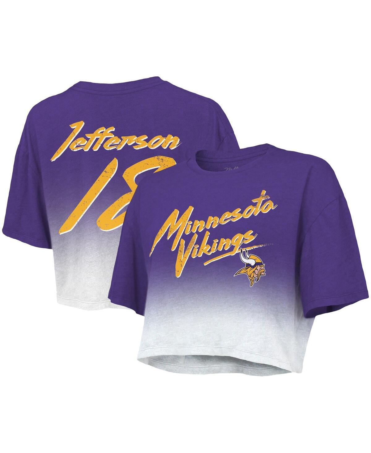 Women's Majestic Threads Justin Jefferson Purple/White Minnesota Vikings Drip-Dye Player Name & Number Tri-Blend Crop T-Shirt, Size: Medium Product Image