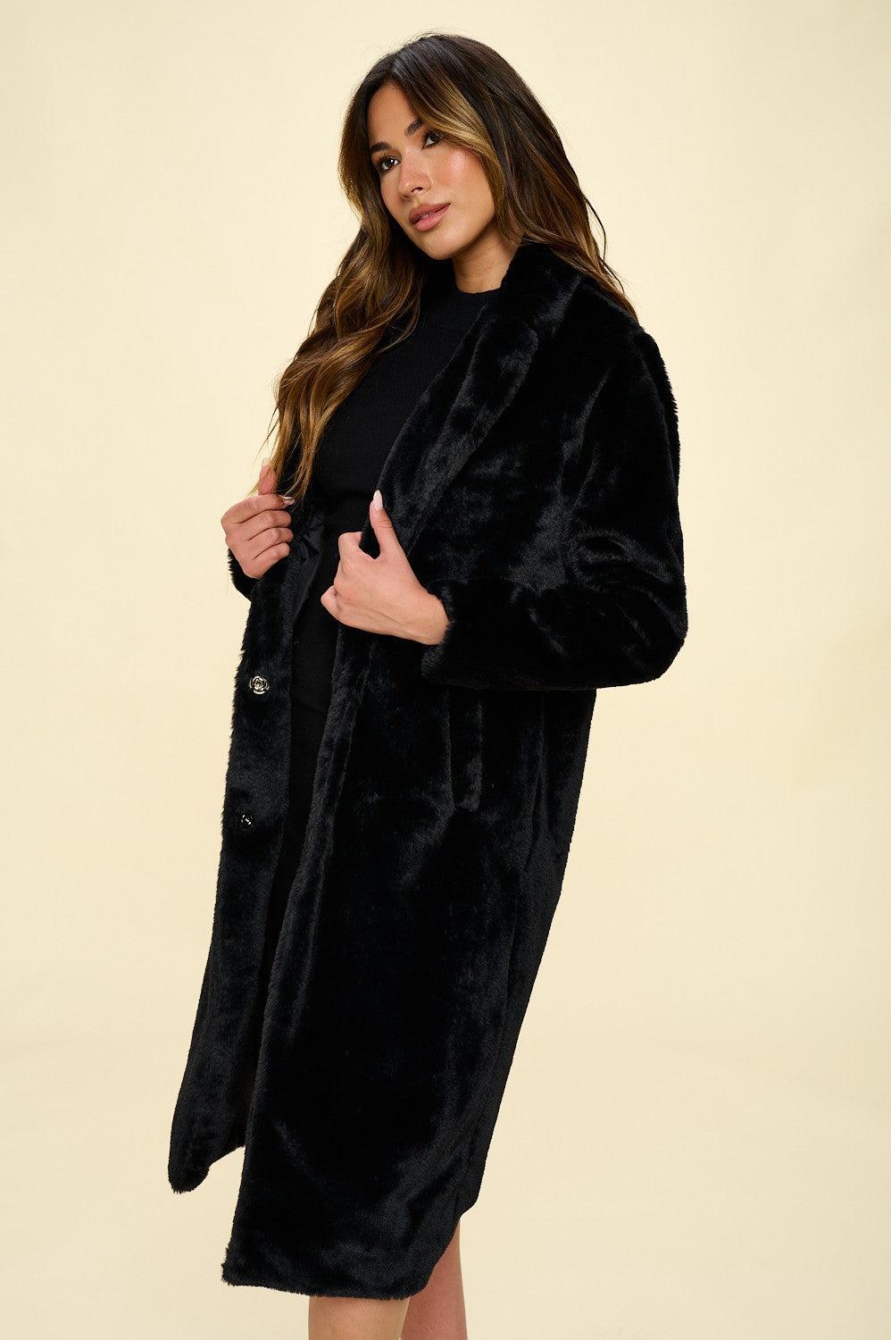 Faux Fur Long Trench Coat Product Image