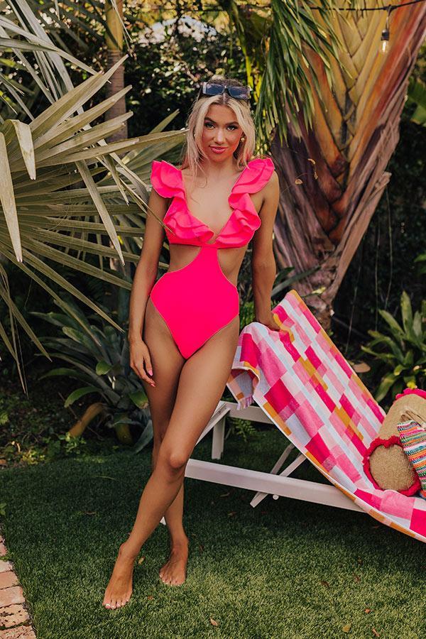Sandy Shores Cut Out One Piece Swimsuit in Hot Pink Product Image