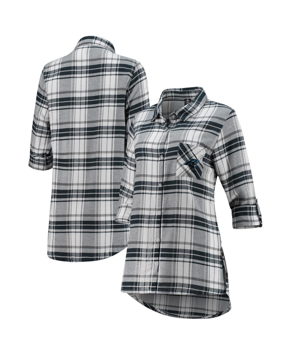 Women's Concepts Sport Charcoal/Gray Carolina Panthers Accolade Flannel Long Sleeve Button-Up Nightshirt, Size: Small Product Image