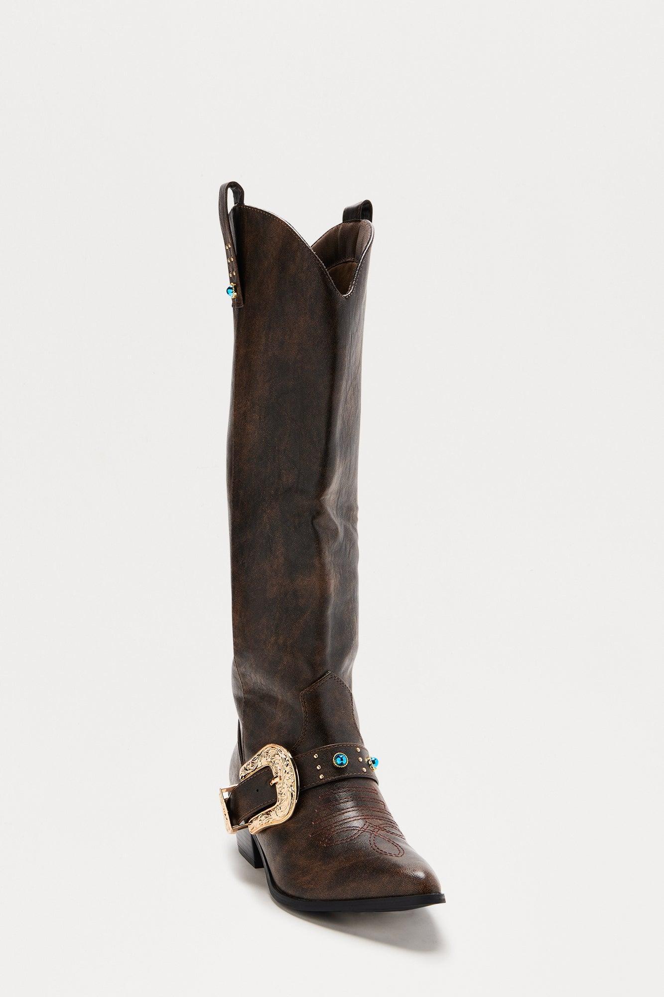 Rhode Knee High Cowboy Boots - Brown Product Image
