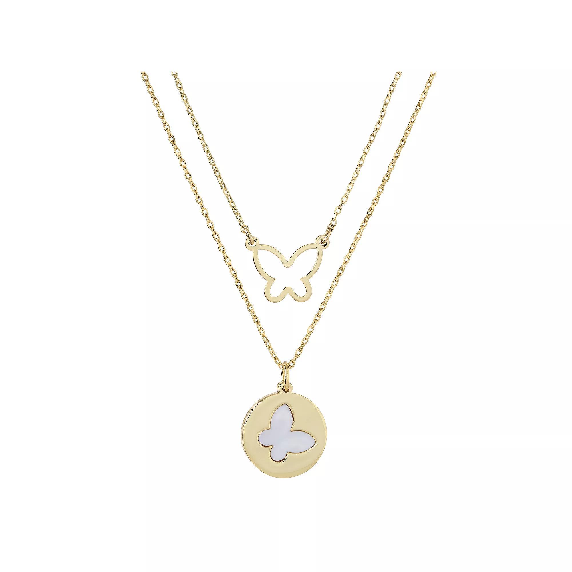 City Luxe Gold Tone Mother Of Pearl Butterfly Necklaces Set, Women's, Size: 18-20" ADJ, Gold Tone Mop Product Image