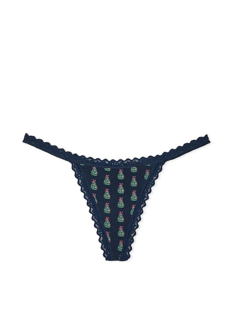 Lace-Trim Cotton V-String Panty Product Image