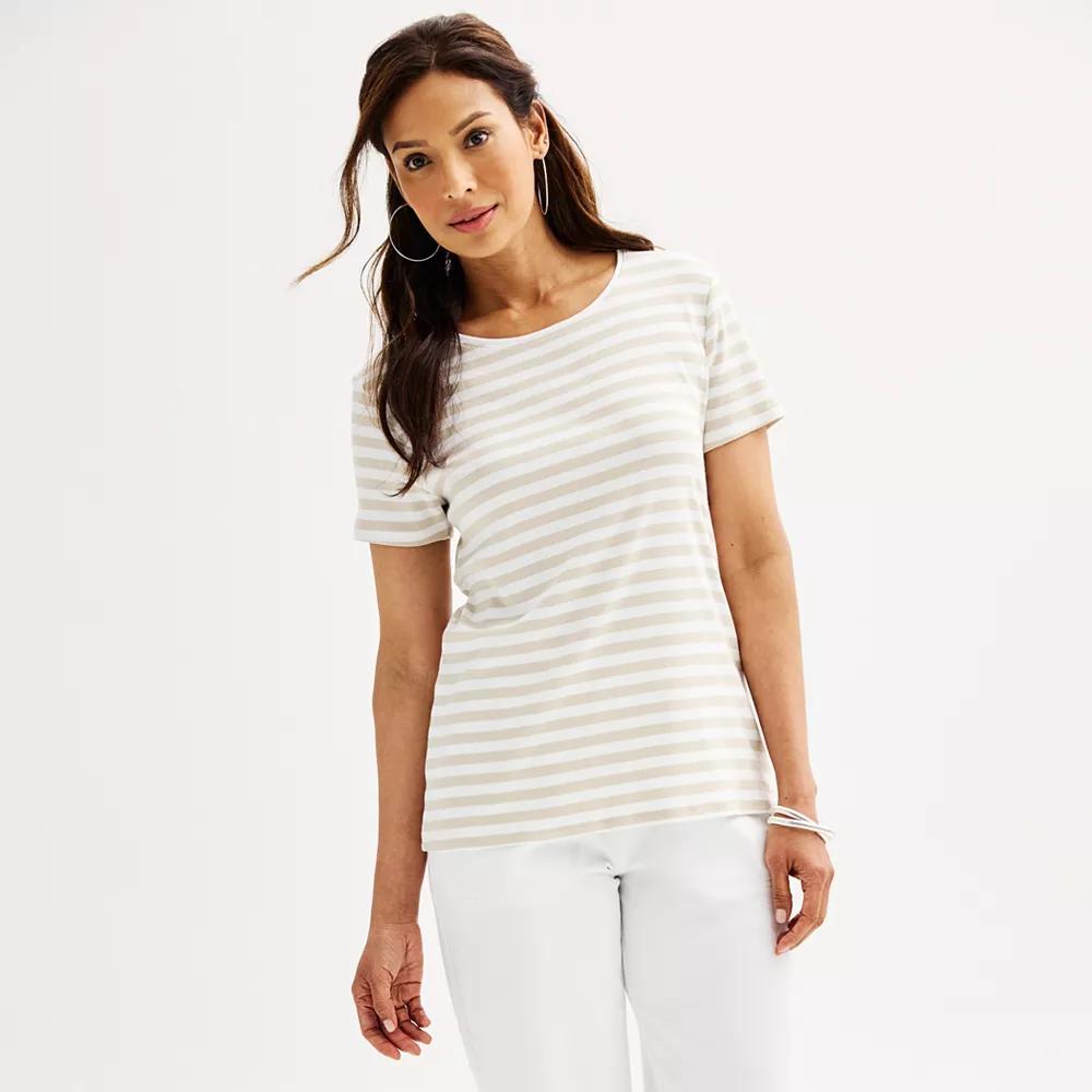 Women's Croft & Barrow® Essential Crewneck Tee, Size: XL, Blue Classic Stripe Product Image