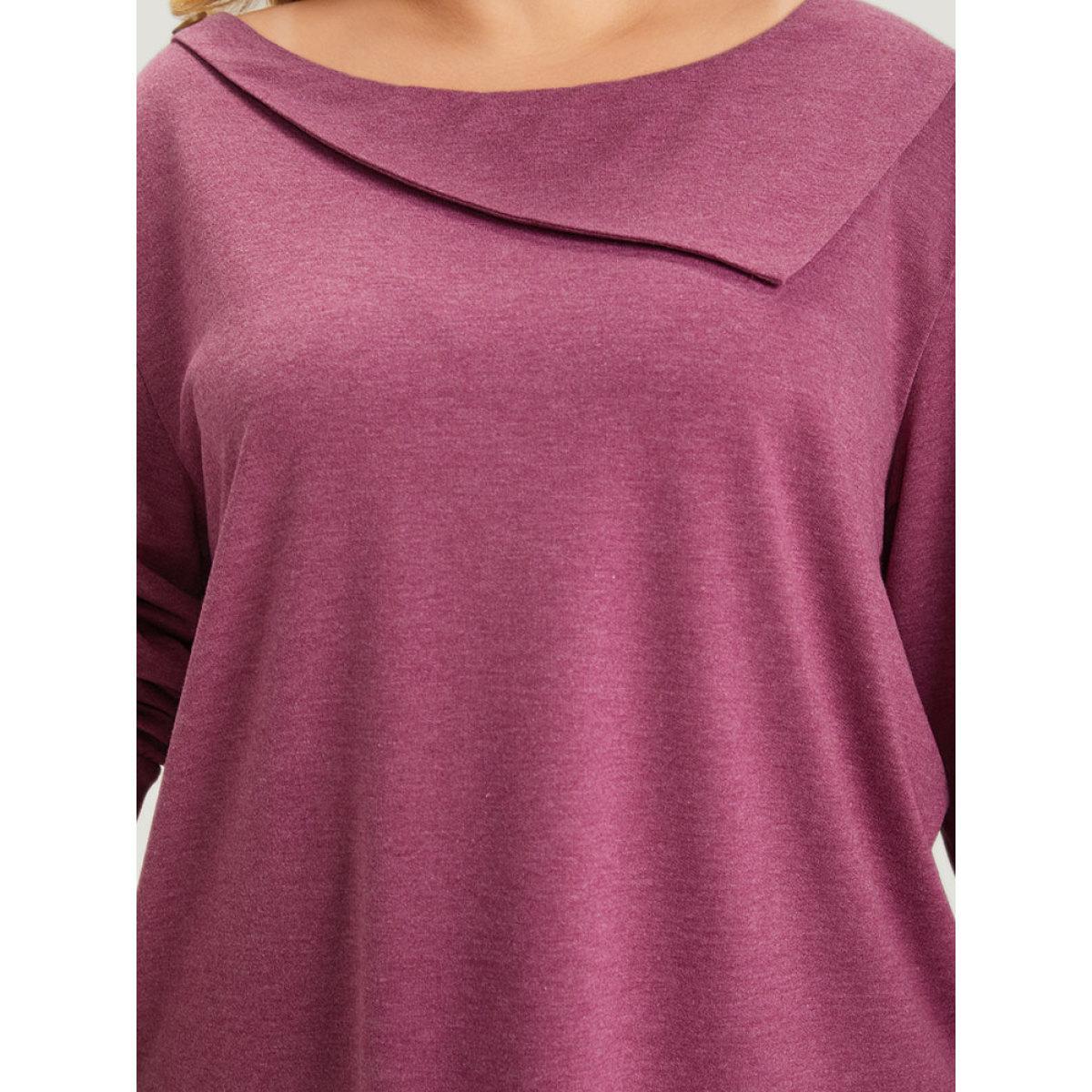 Plus Size Plain Elastic Cuffs Button Detail Asymmetrical Neck Sweatshirt Women RedViolet Elegant Elastic cuffs Round Neck Dailywear Sweatshirts BloomChic 22-24/3X Product Image