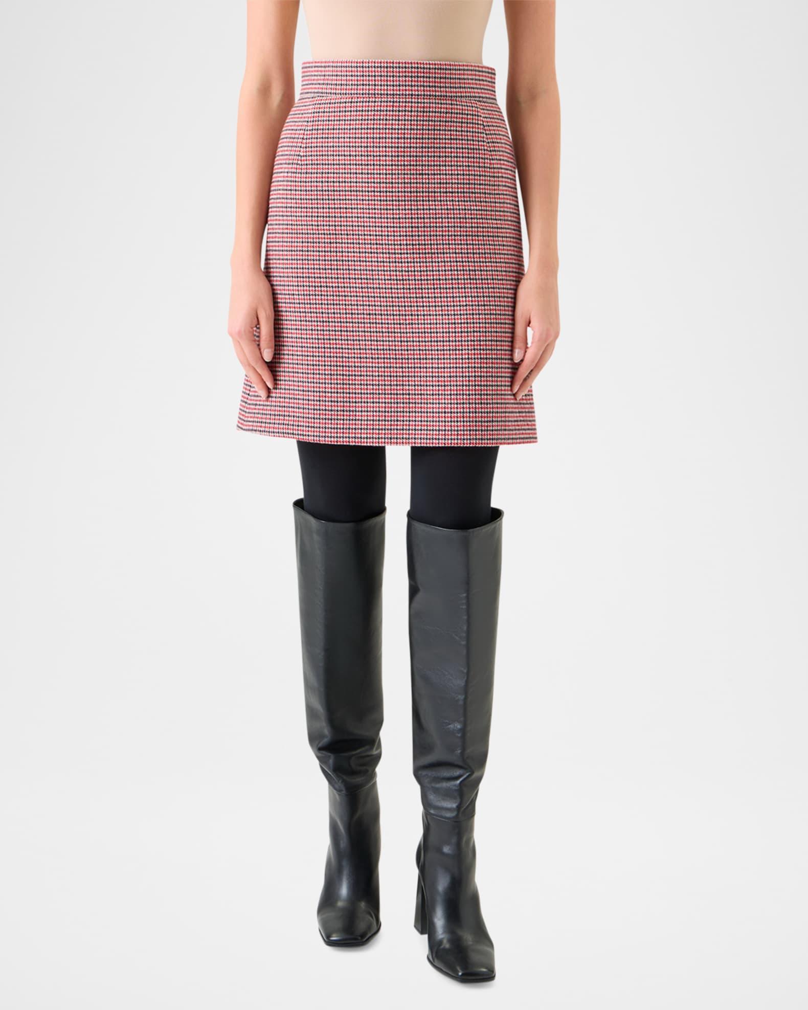 Houndstooth Wool Fresco A-Line Mini Skirt Product Image