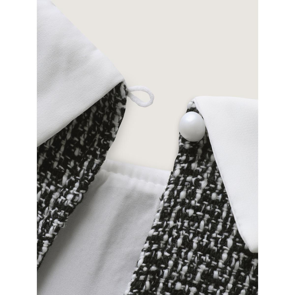 Plus Size Black Tweed Patchwork Lantern Sleeve Blouse Women At the Office Long Sleeve Shirt collar Work Blouses BloomChic 10/M Product Image